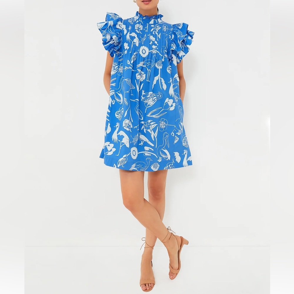 OLIPHANT Exclusive Audubon Blue Pintuck Ruffle Mini Dress - Picture 6 of 12